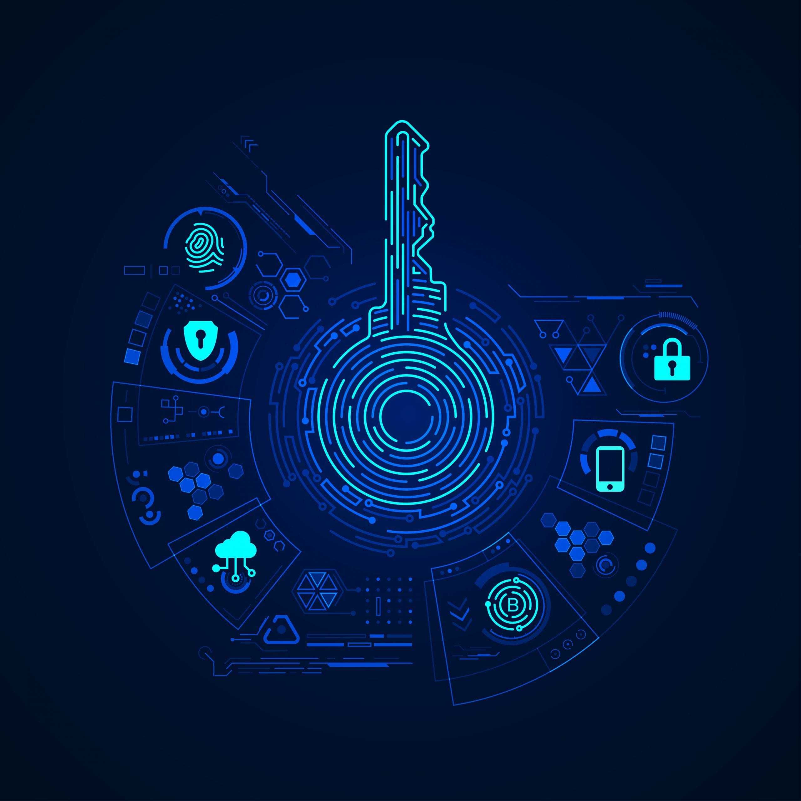 concept of cyber security or private key, abstract digital key with technology interface