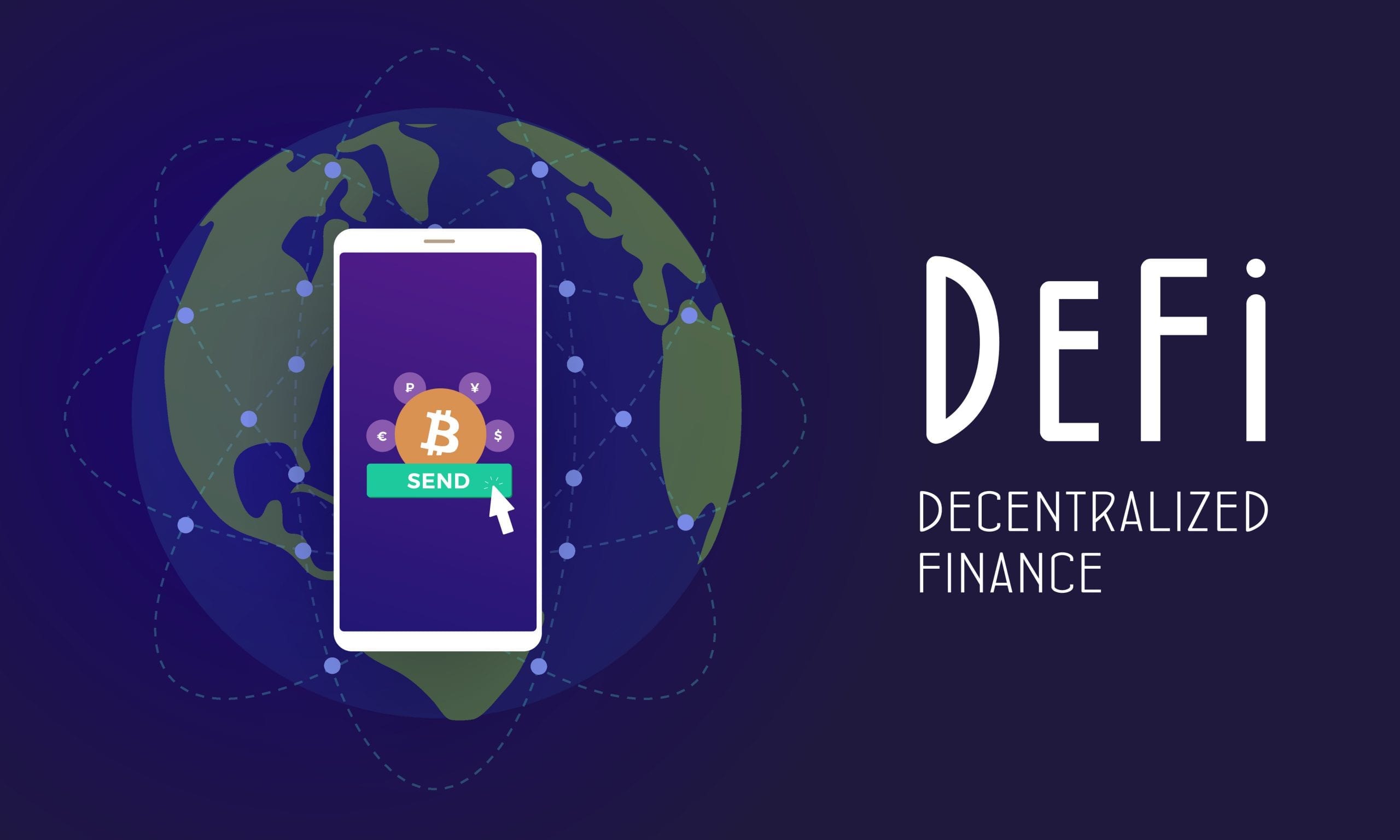 Decentralized finance (DeFi) - open-source community of projects, using blockchain, that develops solutions in decentralized financial system. Flat vector illustration DeFi fintech isolated concept