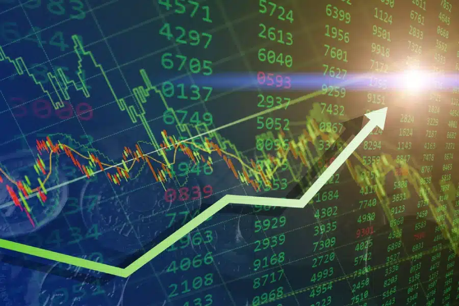 A graphical representation of a bullish stock market.