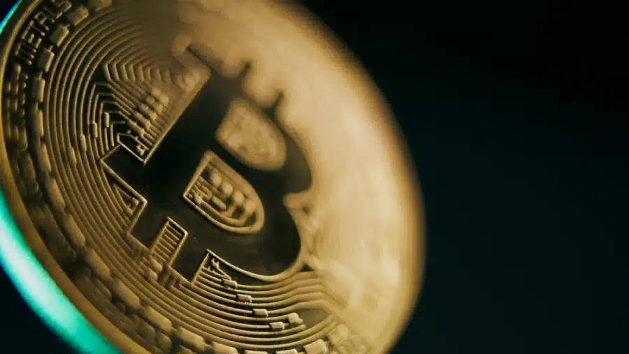 A close up of a bitcoin.