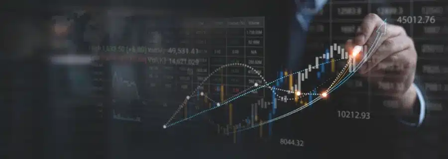 Stock market graphs and trend lines.